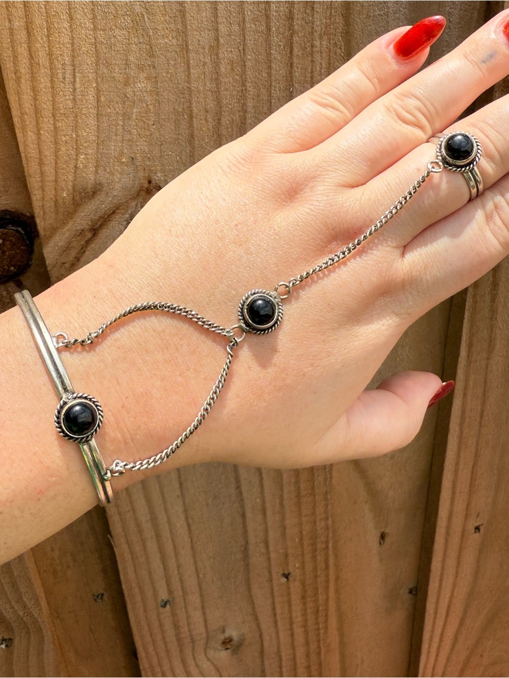 Whimsygoth silver-tone harem bracelet with black/onyx stone accent